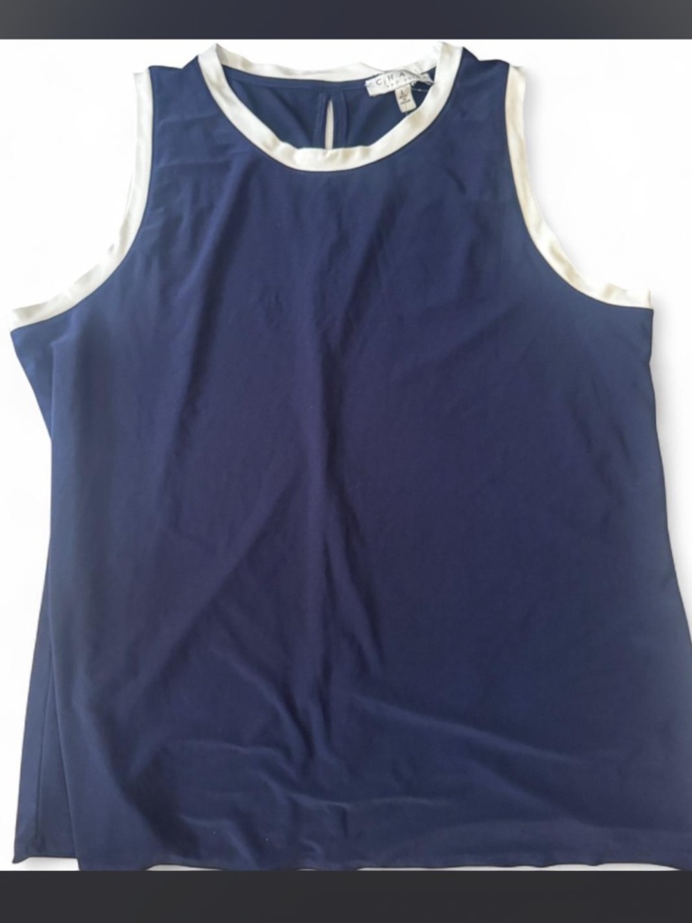 Chaus Navy Tank with Cream Contrast Trim